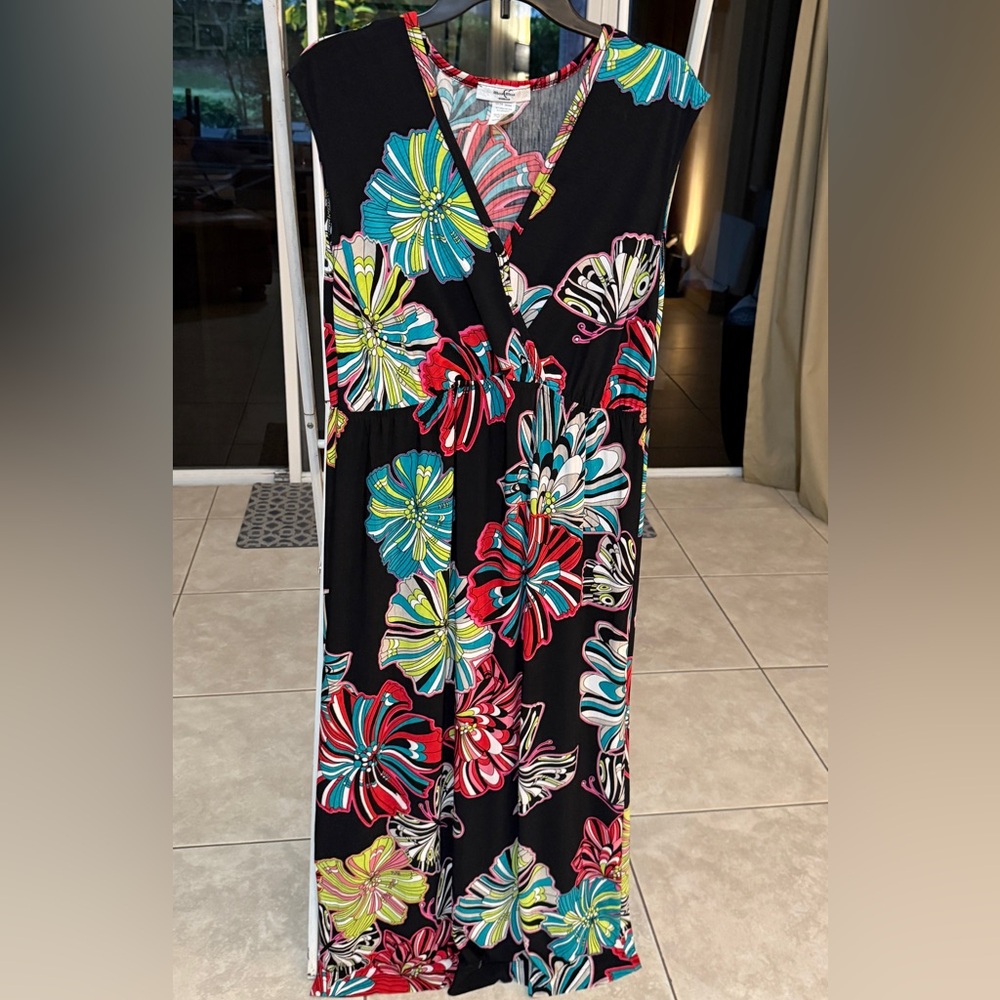 Moa Moa Black Maxi Dress with Colorful Floral Design